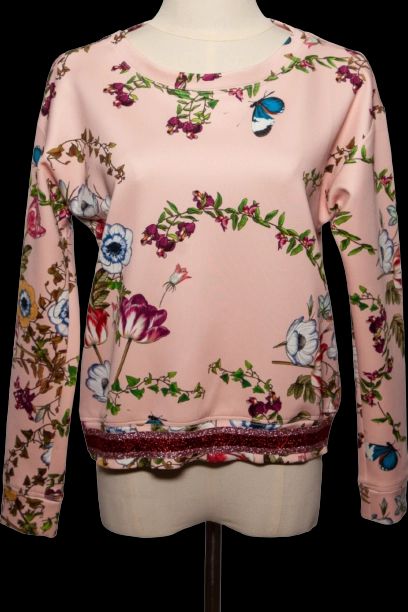 Intrend Pink Floral Sweater Size S Polyester Good Condition