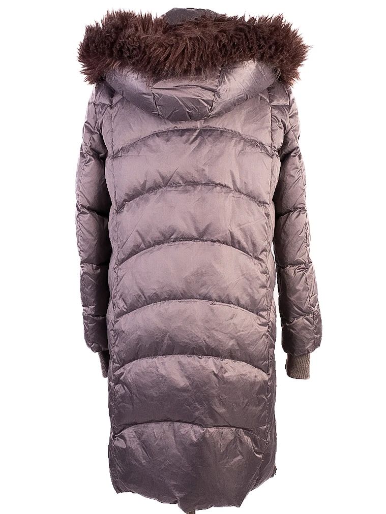 good patrizia pepe gray puffer coat xs with fur-trimmed hood