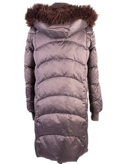Good Patrizia Pepe Gray Puffer Coat XS with Fur-Trimmed Hood