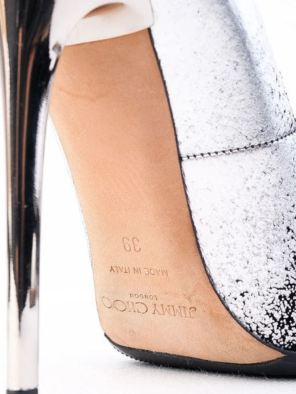 Excellent Jimmy Choo Black Silver High-Heeled Shoes Leather Women's