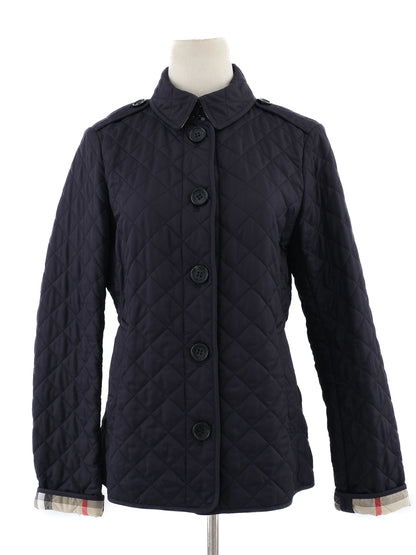 Excellent Burberry Blue Quilted Jacket Size S Polyester Women