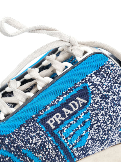 Excellent Prada Blue Textile Sneakers Size 38 with Speckled Pattern