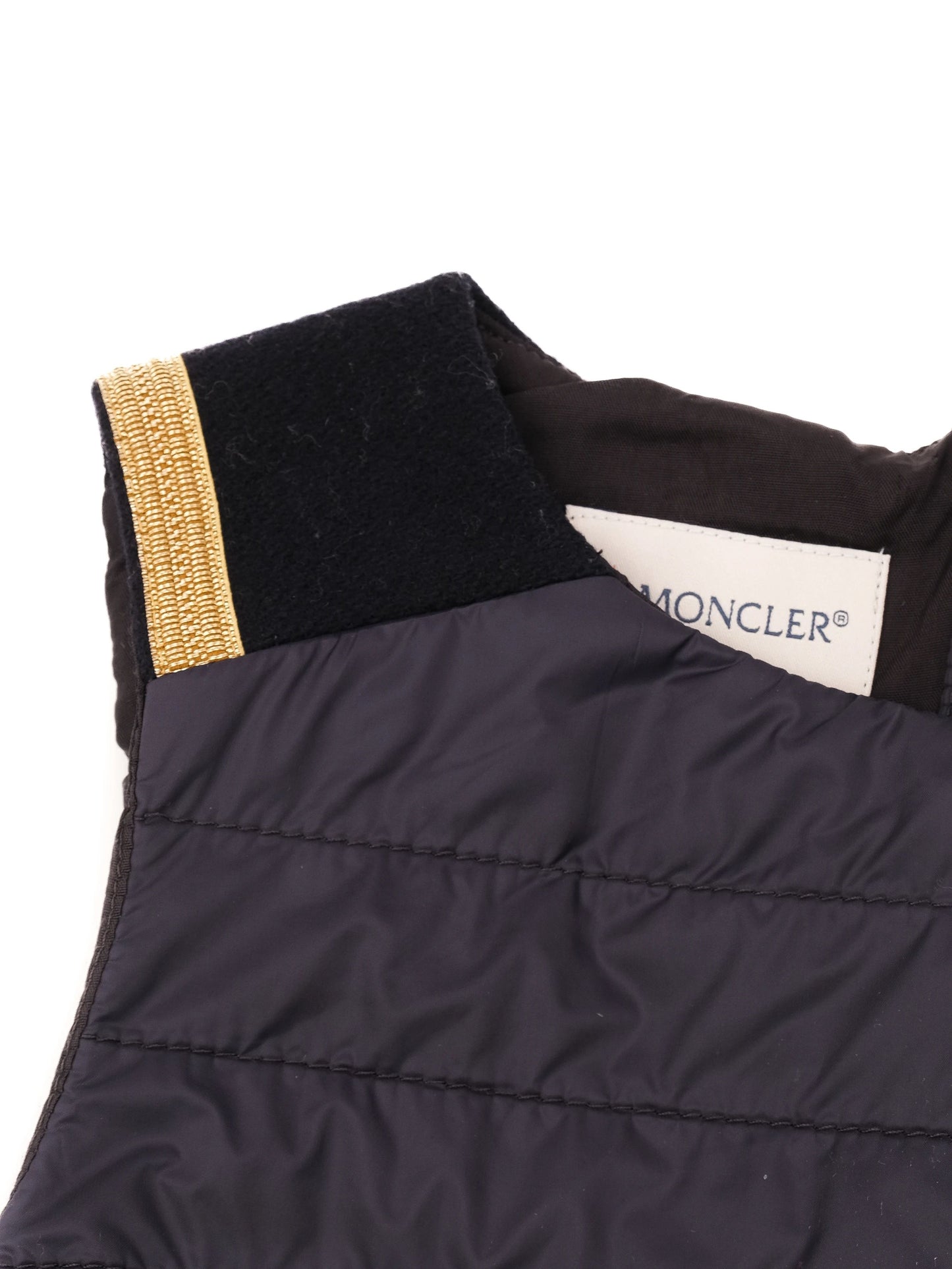 perfect moncler kids blue wool dress size 8 with gold trims