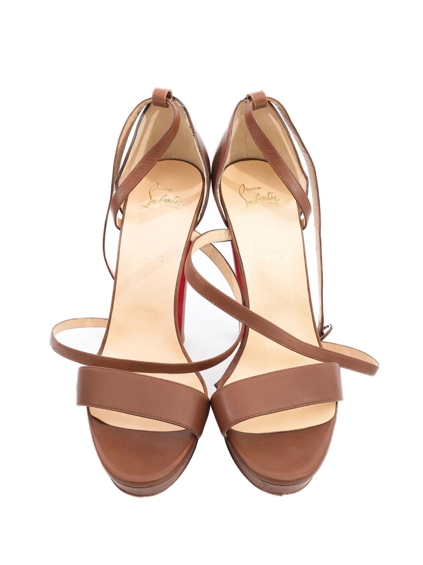 excellent christian louboutin orange leather high-heeled sandals size 40