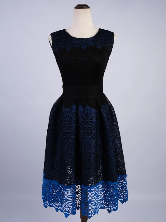 NEW Maje Blue Lace Dress XS Sleeveless Fitted Flared Skirt