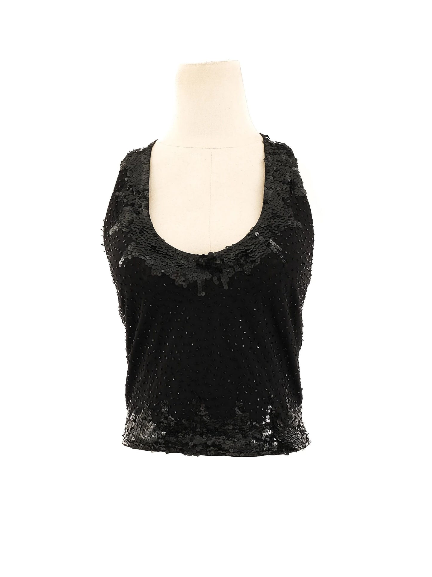 excellent roccobarocco black sequined sleeveless top size l