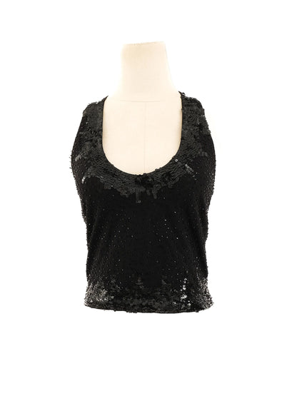 Excellent Roccobarocco Black Sequined Sleeveless Top Size L