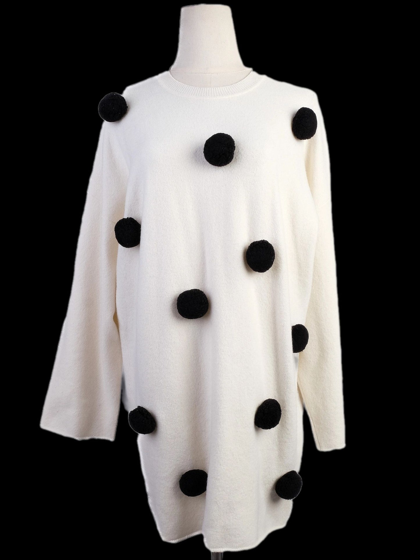 excellent sportmax white wool sweater size s with black pom-poms