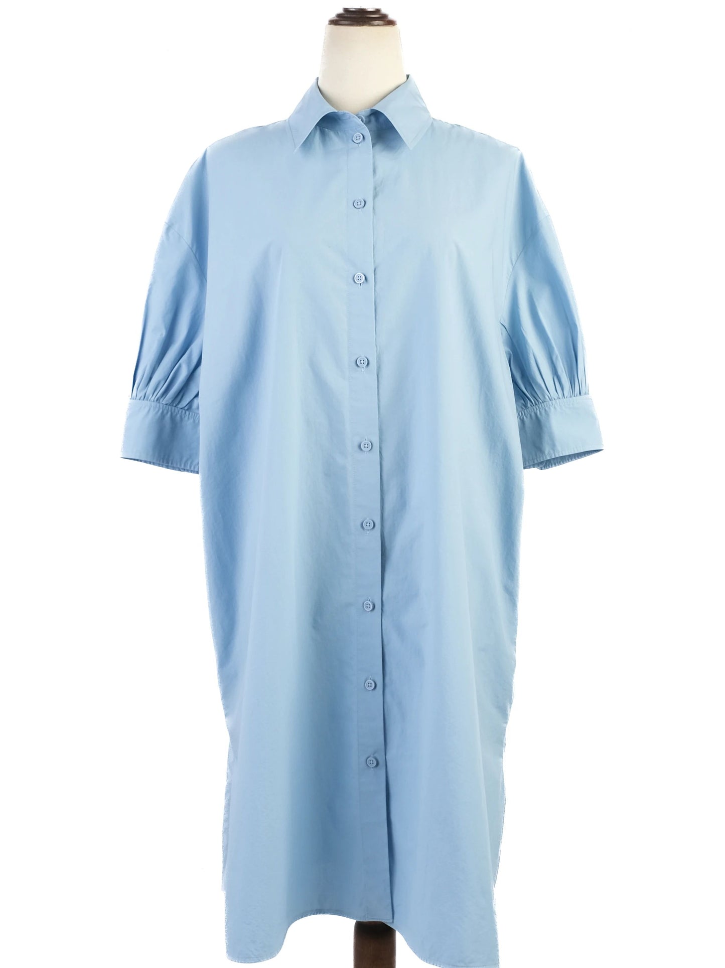 excellent cos light blue cotton button-down shirt dress size m