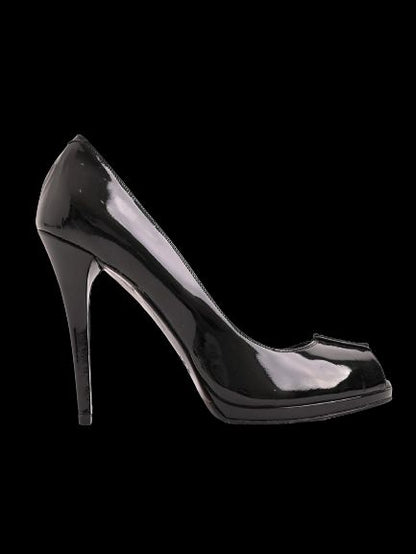 Excellent Albano Black Leather High Heeled Peep-Toe Shoes Size 39