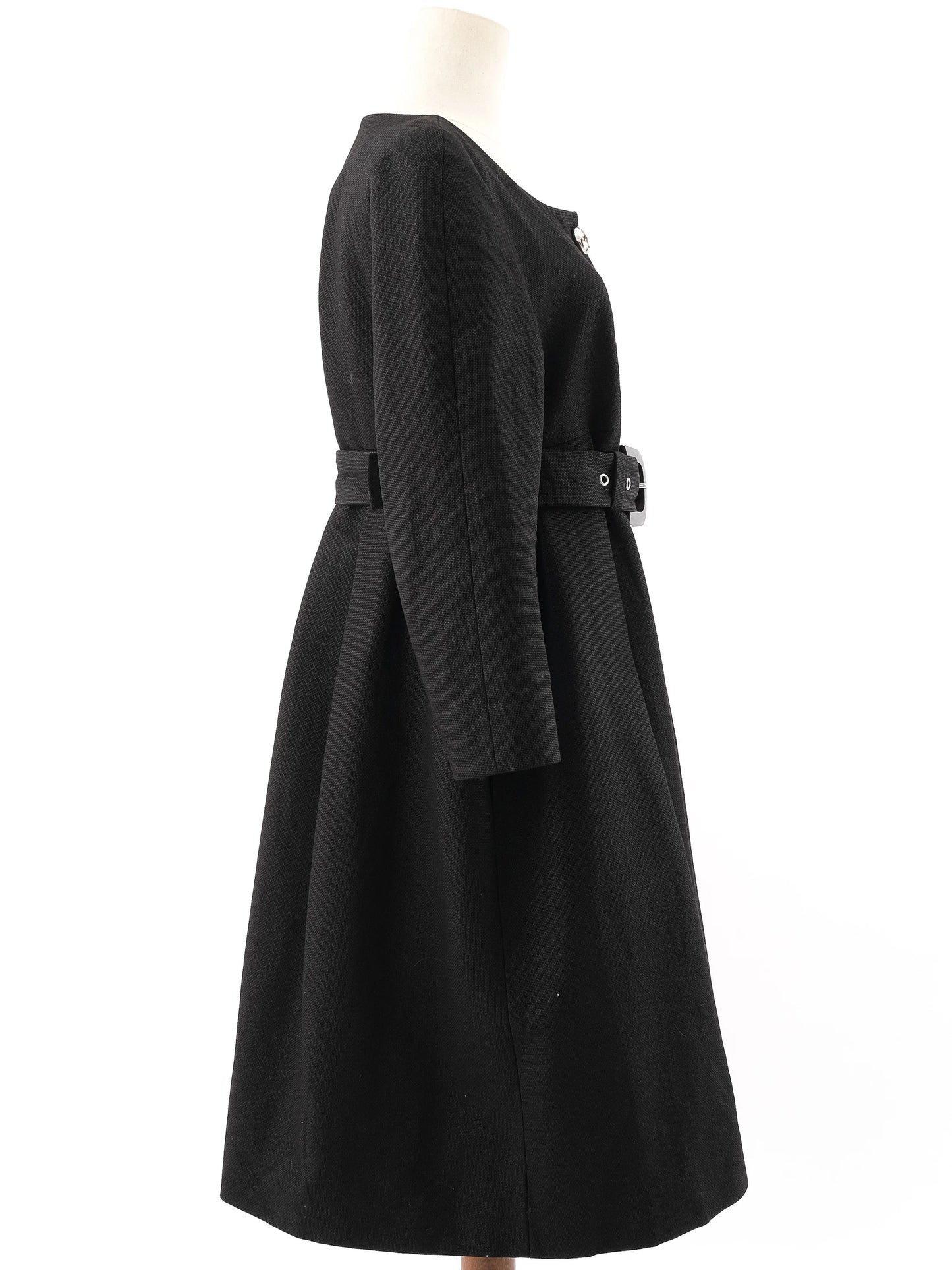 excellent kenzo black buttoned coat with belt size l