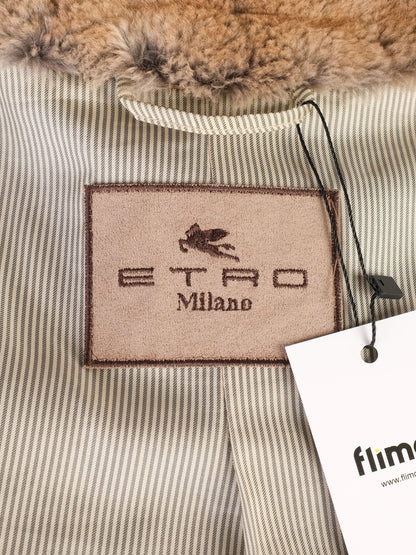 Excellent Etro Patchwork Wool Coat with Fur Trim Size XS