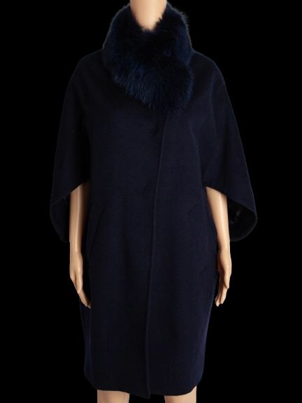 eleventy blue wool coat with fur collar size m - good condition