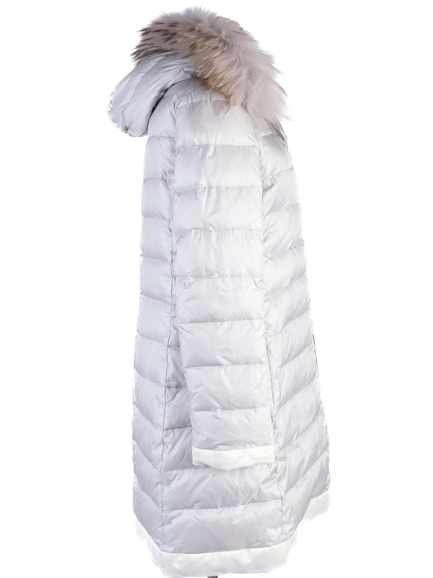 max mara gray padded winter coat with fur-lined hood size m