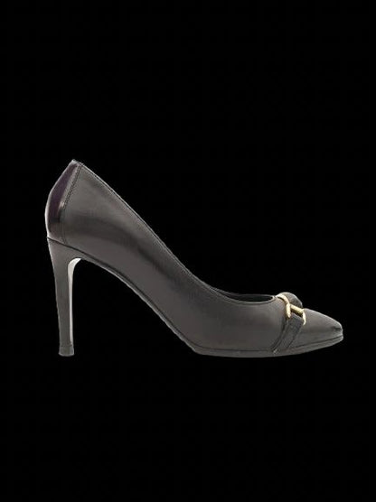 Burberry Black Leather High-Heeled Shoes Size 35 with Gold Buckle