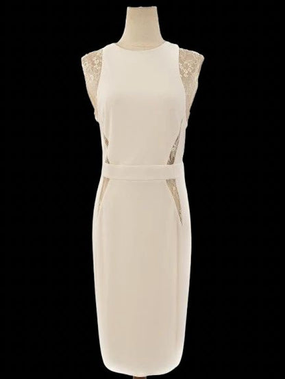 Excellent Elie Saab White Sleeveless Dress Size L with Lace Details