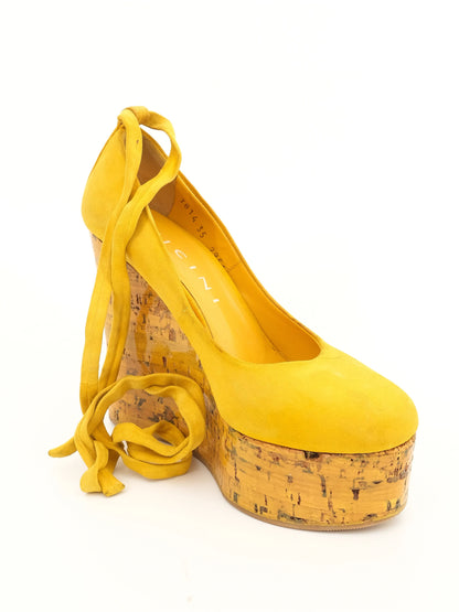 Vicini Yellow Leather Platform Wedge Shoes Size 35