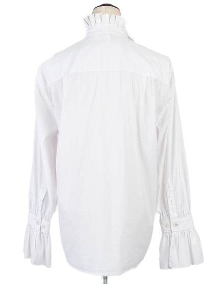 Excellent Burberry White Nylon Blouse with Ruffled Collar Size UK 8