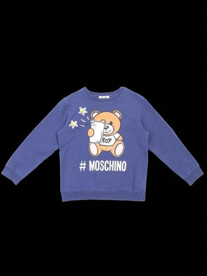 Excellent Moschino Kids Blue Cotton Sweatshirt Size 8 with Bear Graphic