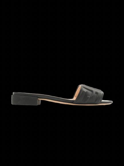 excellent fendi black leather slide sandals size 37 with embossed design