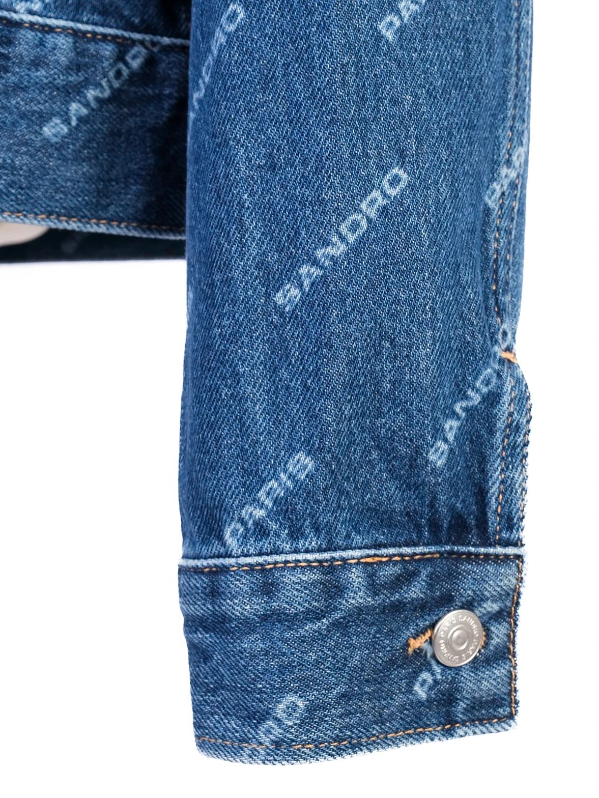new sandro blue denim jacket size l with logo print