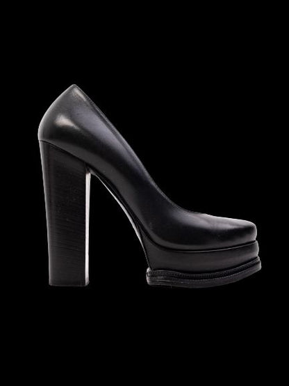 Perfect R&Renzi Black Leather High-Heeled Shoes Size 36