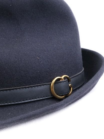 Excellent Gucci Black Wool Fedora Hat with Leather Band, Size M