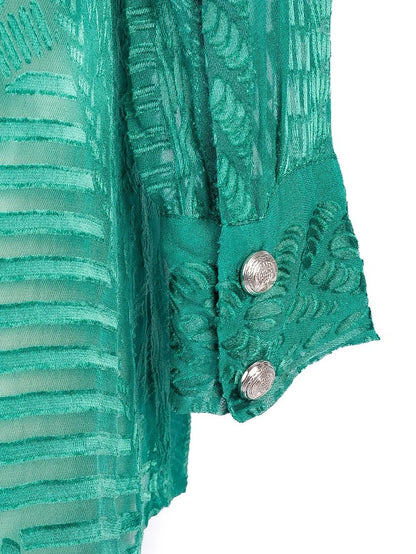Excellent Balmain Green Sheer Button-Up Shirt Women Viscose