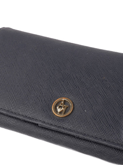 Average Condition Armani Jeans Black Leather Wallet with Metal Logo