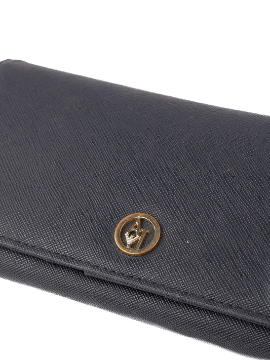 Average Condition Armani Jeans Black Leather Wallet with Metal Logo