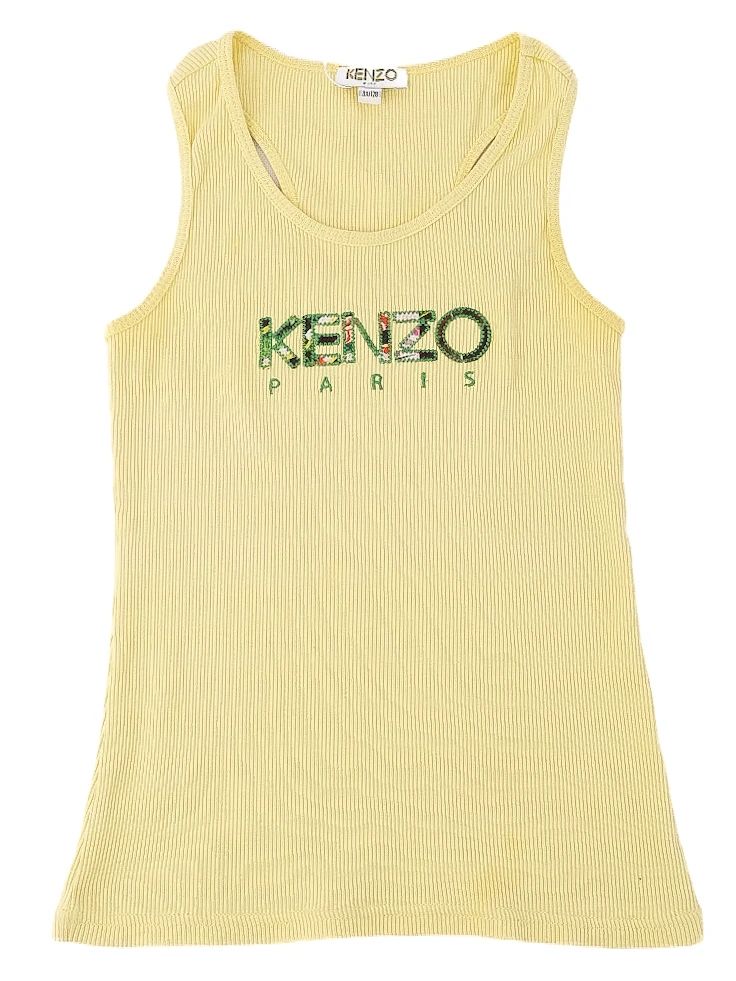 excellent kenzo kids yellow tank top size 6a/120 cotton floral logo