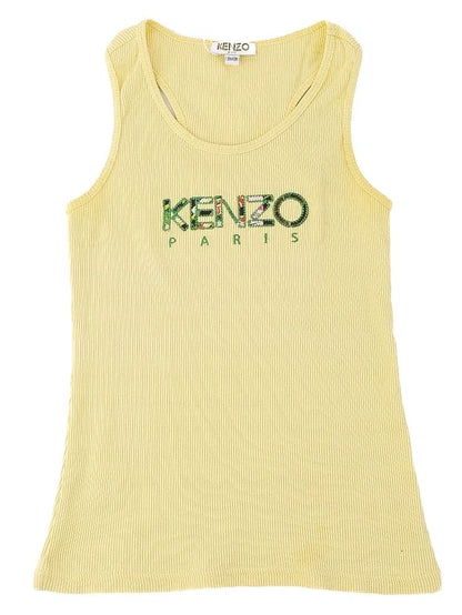 Excellent Kenzo Kids Yellow Tank Top Size 6A/120 Cotton Floral Logo