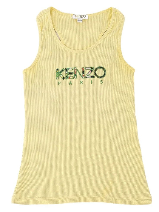 Excellent Kenzo Kids Yellow Tank Top Size 6A/120 Cotton Floral Logo