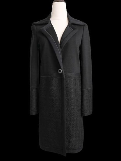 Excellent Missoni Black Long Coat XS Polyester with Textured Pattern