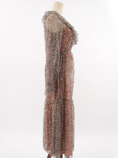 Self-Portrait Gray Sheer Sequined Dress XS Excellent Condition