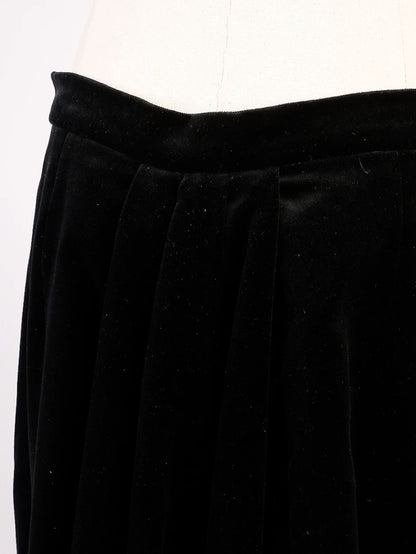Escada Black Velvet Long Skirt Pleated Size L Excellent Condition