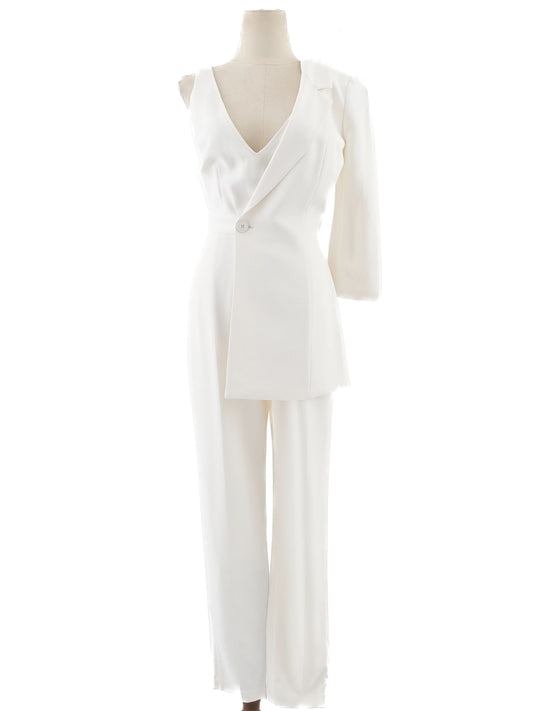 NEW Elisabetta Franchi White Asymmetrical Jumpsuit Size L