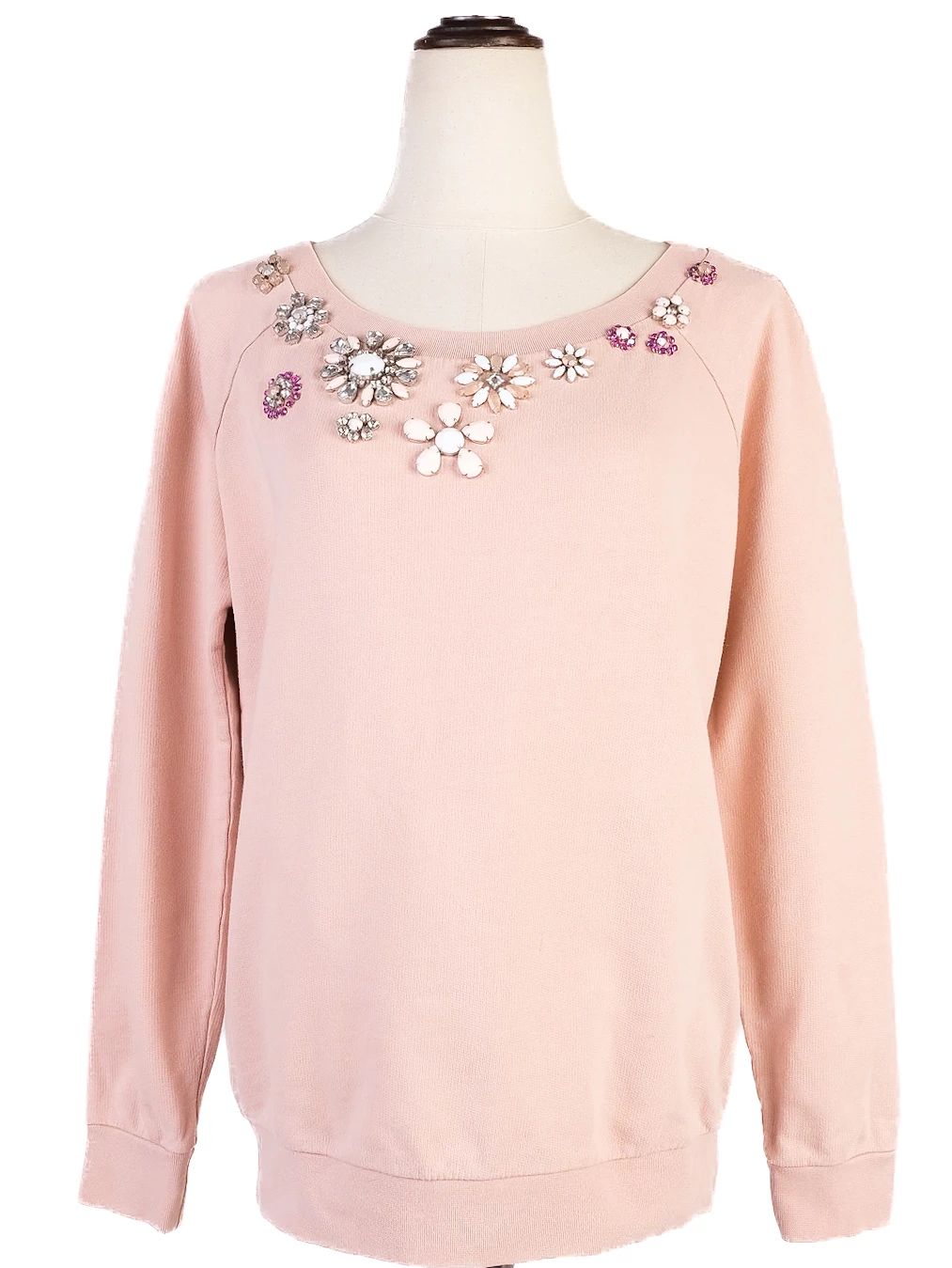 excellent intrend pink cotton sweater size s with floral embellishments