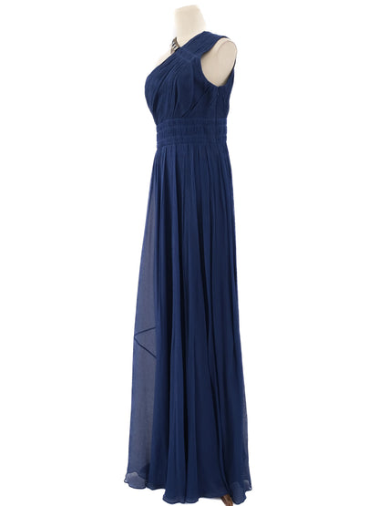 NEW Elegant Long One-Shoulder Navy Blue Silk Dress Size L