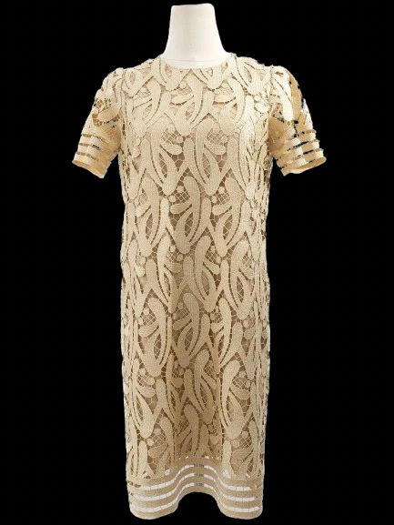new n21 women's yellow lace dress size m with patterned overlay