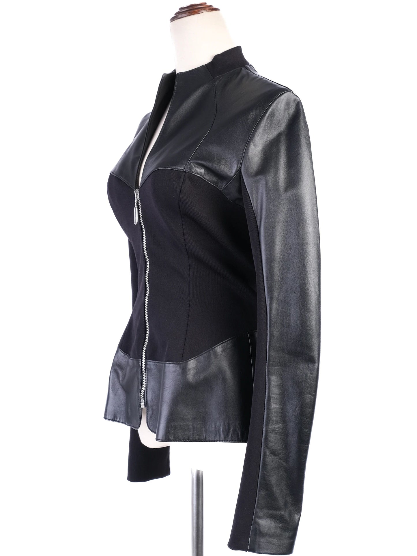 excellent versus black leather jacket with fabric accents size l