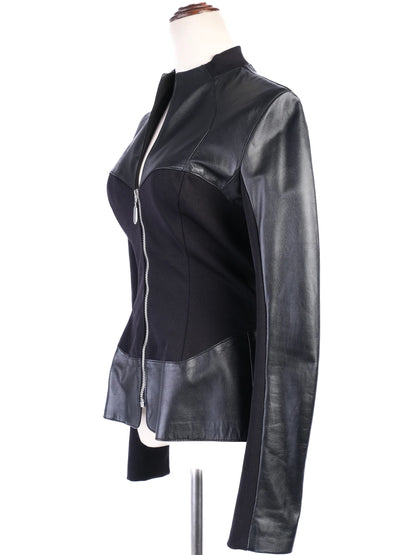 Excellent Versus Black Leather Jacket with Fabric Accents Size L