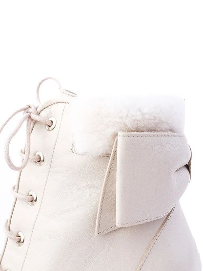 Valentino Leather White Ankle Boots with Fur Trim Size 38