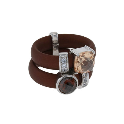 Caoutchouc, silver, colored stones ring