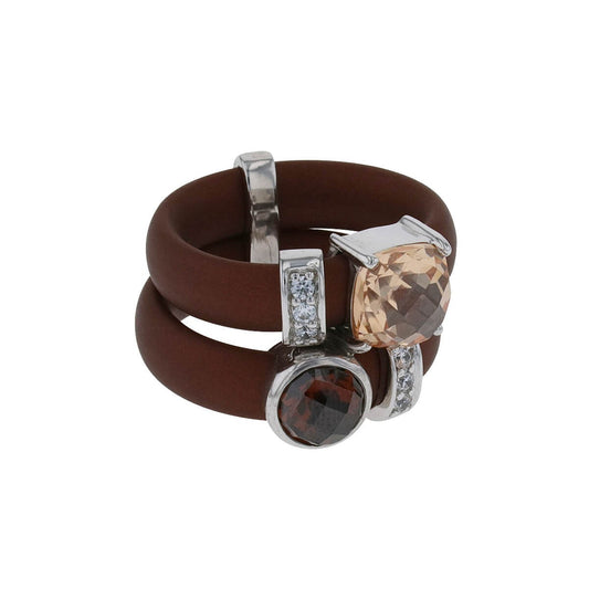 Caoutchouc, silver, colored stones ring