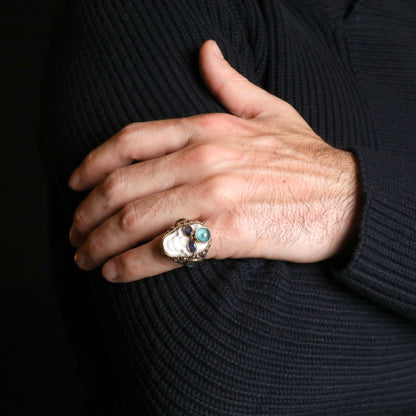 Carole Midy pour Pietra Dura Crazy Head silver and gold ring