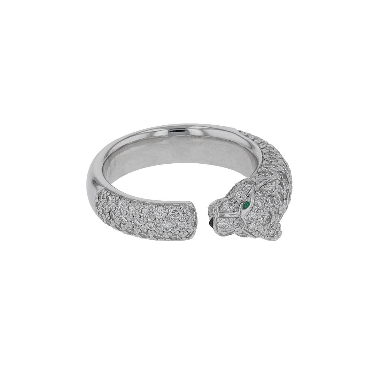 cartier panthere diamonds, emeralds, onyx and gold ring