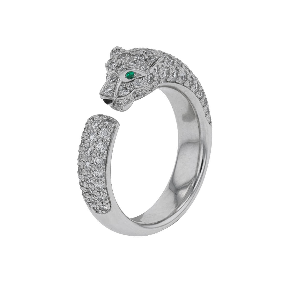 cartier panthere diamonds, emeralds, onyx and gold ring