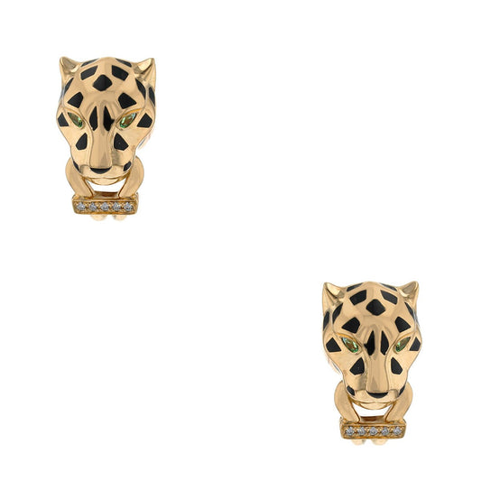 Cartier Panthere diamonds, garnets, lacquer and gold earrings