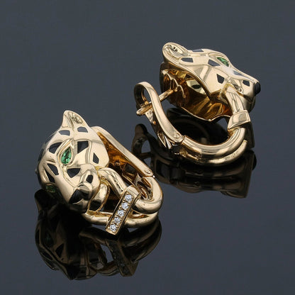 Cartier Panthere diamonds, garnets, lacquer and gold earrings